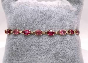 Pretty in Light & Magenta Pink Tourmaline Oval Chain Link Tennis Bracelet in Yellow Gold $1700 Retail VIDEO