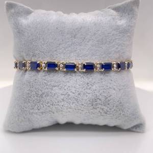 Blue Sapphire & Diamond Bar Link Tennis Bracelet in Yellow Gold $1500 Retail VIDEO