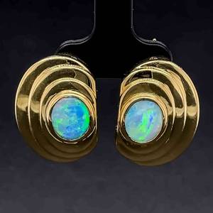 Large, Retro Glam Opal Scalloped Oval Stud Earrings in 18k Yellow Gold $2750 Retail