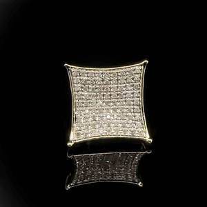 Micro Pave Diamond Square Single Earring in Yellow Gold $1100 Retail VIDEO