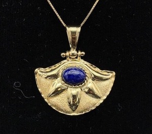 Ancient Rome Inspired Stamped VENUS AUREA Lapis Lazuli  Half Sun Mandala Pendant in 18k Yellow Gold