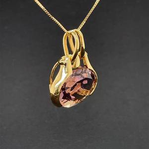 Amethyst Oval Sideways Half-Bezel Slide Pendant in 14k Yellow Gold