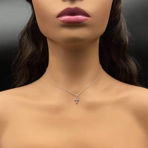 Vintage Inspired Petite Blue Sapphire Cross Pendant Necklace in 14k White Gold