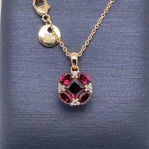 GUMPS DESIGNER Natural Tourmaline & Diamond Pinwheel Cluster Pendant Necklace in 14k Yellow Gold