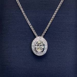 0.80ctw Diamond VS Clarity Oval Bezel Halo Cluster Pendant Necklace in 18k White Gold $5000 Retail VIDEO
