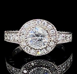 Platinum 1.20ctw. Diamond Engagement Wedding Ring, Bezel Set Low Profile Style Halo $8950 Retail