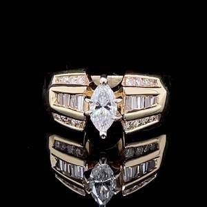 Stunning Wedding Ring Marquise Diamond, Rounds & Bagguets 1.00ctw. in 14k Yellow Gold $4950 Retail