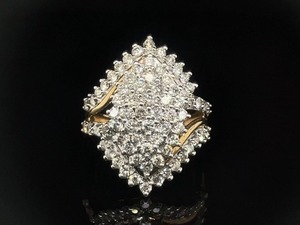 2.00 Carat Diamond Cluster Marquise Ring in Yellow Gold $3150 Retail