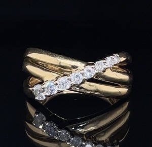 Sparkling 0.50ctw Diamond Triple Row Crossover Ring in 14k Yellow Gold