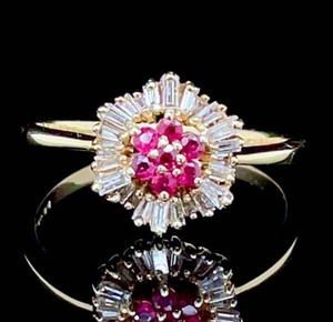 Dazzling 0.80ctw Natural Ruby & Diamond Ballerina Cocktail Cluster Ring in 14k Yellow Gold $2250 Retail VIDEO
