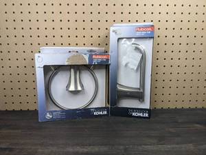 New Kohler Rubicon Towel Ring and Toilet Paper Holder in Vibrant Brushed Nickel