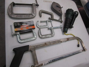 C-clamps, hack saw, chalk line, fla...