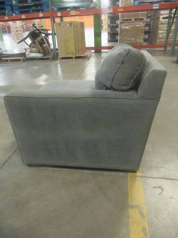lot 303 image: CREATED FOR MACYs JONATHAN LOUIS FURNITURE, Upholstered Right Arm Facing Chair (Chair Only From Sectional) in Grey. Approximate Dimensions 34 x  38 x 30 Tall.