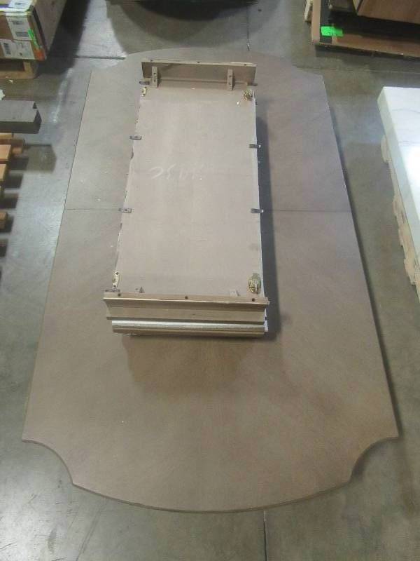 lot 331 image: CREATED FOR MACYs FURNITURE, Solid Wood Dining Table Top (Missing Legs - Top Only). Includes (2) 18 Leafs. Slight Corner and Edge DingsScratches (see photos). Approximate Dimensions80 X 44 Tall.