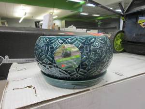lot 332 image: TRENDSPOT 10 in. Dia Blue Rivage Ceramic Bowl Planter (NICE CONDITION)