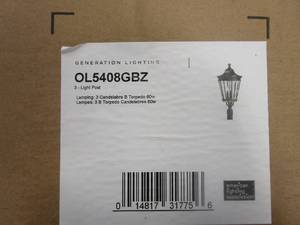 lot 366 image: FEISS Cotswold Lane 3-Light Grecian Bronze Outdoor Lamp Post Light (OPEN BOX)