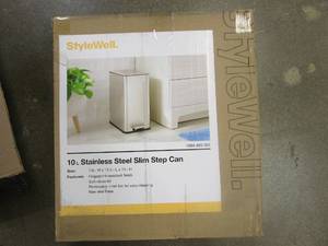 lot 367 image: STYLEWELL 2.6 Gal. Stainless Steel Slim Step-On Trash Can (OPEN BOX)
