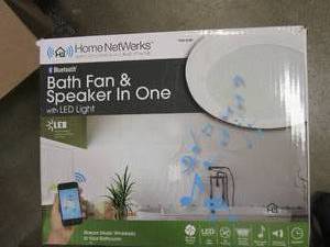 lot 368 image: HOMEWERKS 80 CFM Ceiling Mount Bathroom Exhaust Fan with Bluetooth Speaker and LED Light (OPEN BOX)