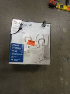 lot 396 image: GLACIER BAY E-Z Lock Raised Toilet Seat With Adjustable Armrests, 5 in. (OPEN BOX)