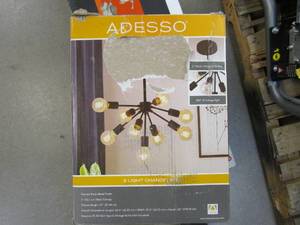 lot 404 image: ADESSO 9-Light Black Chandelier with No Shade (OPEN BOX)