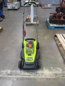 lot 417 image: RYOBI ONE HP 18V Brushless 16 in. Cordless Battery Walk Behind Push Lawn Mower with (1) 4.0 Ah Battery and (1) Charger (NO BAGGER, RUNS)