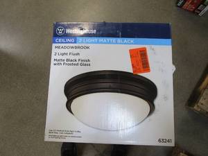 lot 398 image: WESTINGHOUSE Meadowbrook 2-Light Matte Black Flush Mount (OPEN BOX)