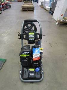lot 460 image: RYOBI 3200 PSI 2.3 GPM Cold Water 196 cc Kohler Gas Pressure Washer (MISSING BOLTS FOR WHEELS, MISSING HOSE, WAND & TIPS, IN VERY NICE CONDITION)
