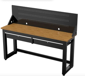 lot 306 image: HUSKY 6 ft. Solid Wood Top Workbench in Black with Pegboard and 2 Drawers (IN STRAPPED BOX)