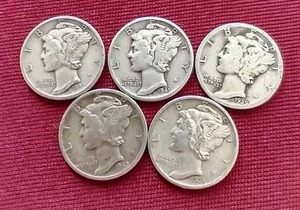 (5) Mercury Dimes
