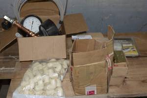 lot of hinges, door closer, elbows, and gauges
