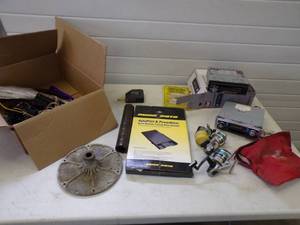 Car Radios, Minn Kota Bracket, fishing reels and tools