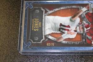 lot 7 image: 2021 Wild Card Matte Weekend Warrior Blue Mac Jones WWB-3 Rookie Card 6270  Only 70 Exist
