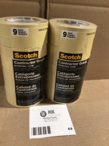 Lot of 2 Sssorted 3M Scotch 0.94 in. x 60.1 yds. Contractor Grade Masking Tape (9-Pack)  Customer Returns See Terms on Auction