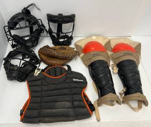 lot 3 image: Group Of Vintage Baseball Gear Including Wilson, Franklin And More