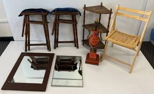 lot 39 image: Group Of Misc. Vintage Items Including Wood Chairs (Missing Wood Dowels) And More -
