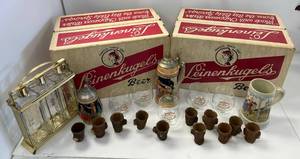 lot 23 image: Man Cave Lot Includes Vintage Leinenkugels Beer cases, Shot Glasses And More
