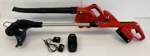 lot 94 image: Black & Decker 18V Cordless Blower And Weed Whip ( Complete And Works) -
