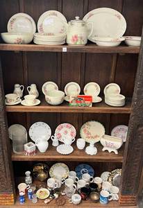 lot 97 image: Four Shelves Full Of Vintage China And Glass Ware Including Halls , McCoy And More