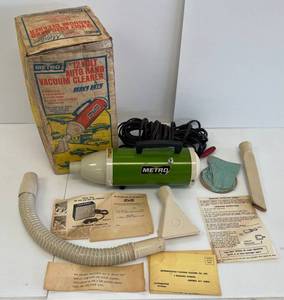 lot 106 image: Vintage 60s - 70s 12 Volt Auto Hand Vacuum Cleaner In Original Box (Untested But Barely Used)( Cord Modified To Be Longer) -