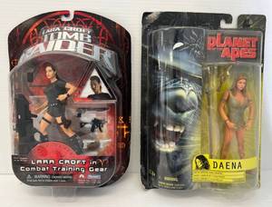 lot 111 image: Pair Of Vintage Action Figures NIB Lara Croft Tomb Raider And Daena Planet Of The Apes -