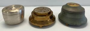 lot 128 image: 3 Antique Musical Powder Boxes