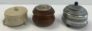 lot 131 image: 3 Antique Musical Powder Boxes
