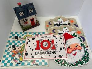 lot 139 image: Group Of Misc. Disney & Holiday Placemats (Never Used) And Decorative Birdhouse