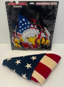 lot 145 image: 3 x 5 American Flag And Lethal Thread Designs American Flag And Eagle Embroidered Patch 10x11 NIB