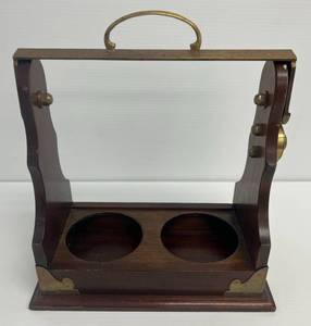 lot 151 image: Antique Locking Tantalus, Brass & Mahogany Decanter Case (No Key) -