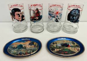 lot 169 image: Group Including 1982 Wlat Disney World Epcot Center Tin Trays And Set Of Vintage Star Trak Glasses