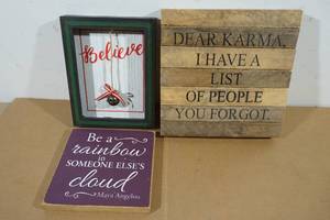 lot 78 image: Assorted Wall Signs - Karma, Believe, Angelou