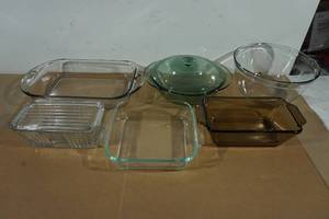lot 107 image: Assorted Glass Baking Dishes and Mixing Bowls