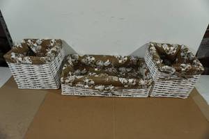 lot 140 image: White Woven Storage Baskets with Cloth Liners