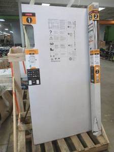 lot 514 image: DELTA Shower Kits 1 60 Inch Shower Door Glass Panels and 2 Track Assembly in Chrome (Slight Scratch).
